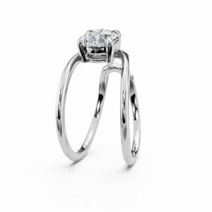 Bague en or 14 carats unique, style enveloppant, avec solitaire rond flottant en diamant de laboratoire, bague ouverte en spirale pour femme - Product Image 5