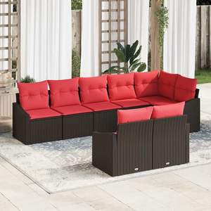 ชุดโซฟาหวายโพลีสีน้ำตาล 8 ชิ้นพร้อมชุดโซฟาเบาะรองนั่ง - Product Image 1