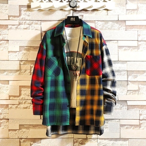 Camisa de Franela Personalizada para Hombre, Manga Larga, Estilo Nova, Casual, Hip Hop, en Amarillo, Blanco y Negro, Antiarrugas, Tejido Twill, para Otoño - Product Image 2