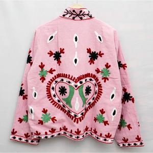 Chaqueta Varsity Rosa A2ZCraftBazar, Bordada a Mano con Diseño Floral, de Algodón, con Botones, Cuello Mao, Manga Larga, Estilo de Punto Abierto - Product Image 6