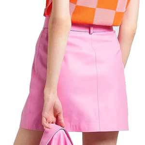 Jupe crayon mini en similicuir taille haute rose vif pour femme avec boutons sur le devant, design brillant uni, style club sexy, toutes saisons - Product Image 5