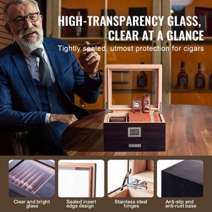 Humidor per Sigari Artigianale in Legno di Cedro Spagnolo, Scatola da Scrivania per Sigari con Coperchio in Vetro e Umidificatore, Tecnica di Laccatura - Product Image 6