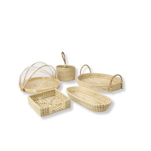 ViettimeCraft Coiled Seagrass Customized Dinning Organizer Set Woven Picnic Cutlery <b>Caddy</b> <b>Food</b> Cover Dome Rustic Dining Serving - Product Image 2