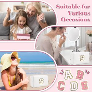 Personalized A-Z Initial Preppy Patch Makeup <b>Bag</b> Cute <b>White</b> PU Chenille Travel Cosmetic Pouch Zipper <b>Small</b> Personalized Case - Product Image 3