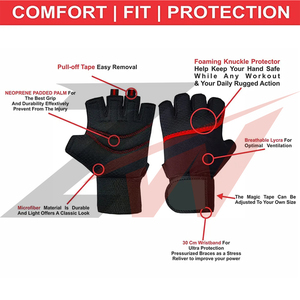 Custom Sublimated Red Camo Half Finger Cycling Gloves <b>Gel</b> Padded Gym Workout Fitness Gloves OEM Supplier Custom logo OEM ODM - Product Image 4