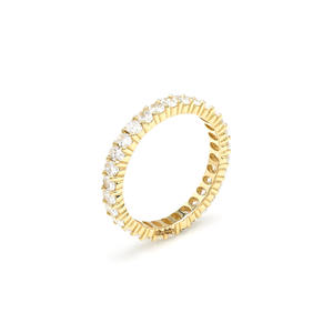Bague prête à être expédiée, diamant blanc de pureté SI 3x2mm, alliance éternelle en or jaune fin 14k, bijoux empilables pour mariage, pour mariée, taille US-7 - Product Image 3