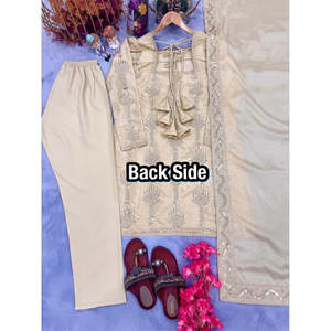 Conjunto de Fiesta Elegante para Mujer, Top y Pantalón de Seda Chinon Pura y Pesada con Dupatta, para Ocasiones Especiales - Product Image 5
