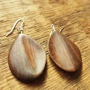 新来者木制珍珠母独特设计木制水滴，带钢耳环，适合女性和女孩