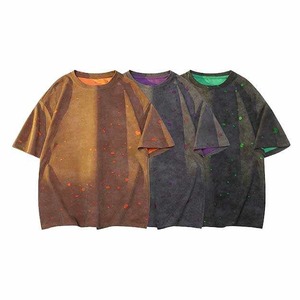 เสื้อยืดแขนสั้นทรงปกติสำหรับผู้ชาย ผ้าฝ้ายเจอร์ซีย์ถัก 100% คอกลม ลายจุด สไตล์ลำลอง ระบายอากาศได้ดี พิมพ์ลายด้านหน้า - Product Image 1