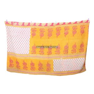 Indigo Kantha <b>Quilt</b> Indian Cotton <b>Throw</b> Handmade Kantha Indian Reversible Hand Stitched Heavy <b>Throw</b> Old Sari Blanket Patch Work - Product Image 3
