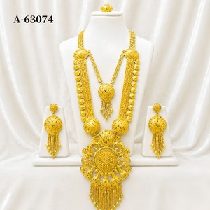 Designer Ethnic Long Zircon Trendy <b>Necklace</b> <b>Set</b> with Matching Earrings Gold Plated <b>Silver</b> Plated Wedding Jewelry A-63074 - Product Image 1