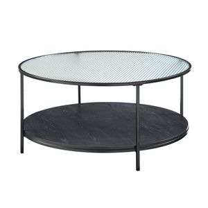 Set di tavolini moderni in 2 pezzi, tavolino da caffè con piano in vetro e tavolino laterale, finitura in metallo nero, mobili per soggiorno - Product Image 3