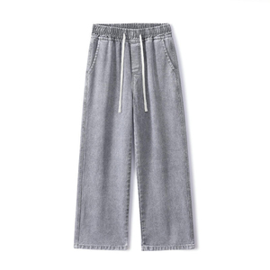 Barrel-Leg Denim <b>Jeans</b> Front Seam <b>Elasticated</b> Waistband Wholesale OEM Custom Bulk High Quality Factory For Men And Women - Product Image 5