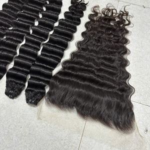 Extensión de cabello virgen a precio de fábrica, venta al por mayor, onda profunda suelta, paquete de cabello humano alineado con cutícula negra súper estirada Doble - Product Image 2