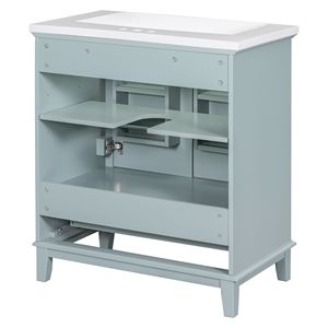 Mobile Bagno Multifunzionale da 30 Pollici con Lavabo Integrato, Struttura Solida in MDF Verde, con Ante e Cassetti - Product Image 6