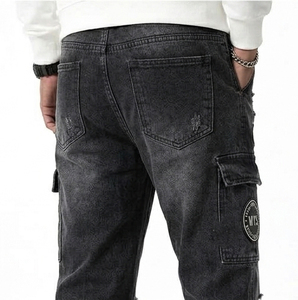 Vaqueros Cargo de Mezclilla Vintage para Hombre, Estilo Hip Hop, Oversize, Ajuste Delgado, Cintura con Botones, Bolsillos Delanteros y Traseros, Lavado a la Piedra, Transpirables - Product Image 3