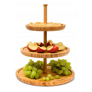 Plateau de service rond en bois à 3 niveaux, présentoir à collations en bambou, support pour fruits et desserts pour la maison et les fêtes - Product Image 3