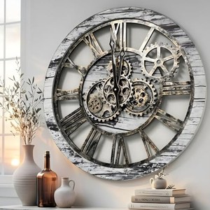 Horloge murale à engrenages en bois de Sheesham Aqdus Saleem avec chiffres en laiton - Vente en gros - Product Image 1