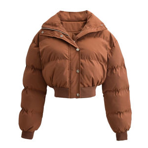Premium Short Bubble <b>Quilted</b> Lightweight Women's Warm <b>Winter</b> Fashion Cropped Jacket Long Sleeve Puffer Design - Product Image 5