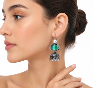 Proveedor Mayorista de Pendientes Jhumka de Piedra Verde Vintage |   Pendientes Colgantes Estilo Boho Tribal - Product Image 2
