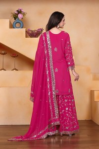 Conjunto Sharara de Lujo para Mujer con Bordado de Georgette Fox, Kurta Completamente Cosida y Dupatta con Bordado Intenso - Product Image 6