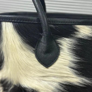 Cowhide Tote <b>Bag</b> Women's Fashion Handbag Black <b>White</b> Pattern Genuine Leather <b>Shoulder</b> Purse Daily Use All Seasons - Product Image 3