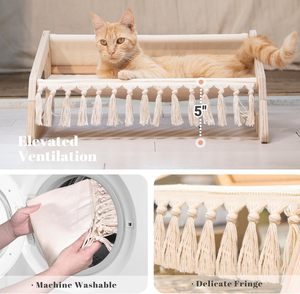 Bed with Removable Washable <b>Cover</b>, Pet Couch <b>Sofa</b> <b>for</b> Indoor Cat Elevated Kitty Lounge Chair Suitable <b>for</b> Puppy, Wooden Cat Furn - Product Image 3