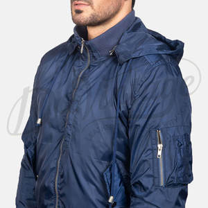 Chaqueta Bomber Ligera Azul Marino para Hombre, Cortavientos Casual con Capucha, Corte Ajustado, Cierre de Cremallera, Ropa Deportiva, Prenda Exterior de Moda - Product Image 1
