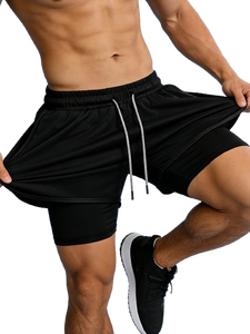 Pantalones Cortos Deportivos Transpirables de Verano para Hombre con Bolsillos, Cintura Alta con Cordón Ajustable, Pantalones Cortos para Gimnasio y Running con Logotipo de Fitness - Product Image 2