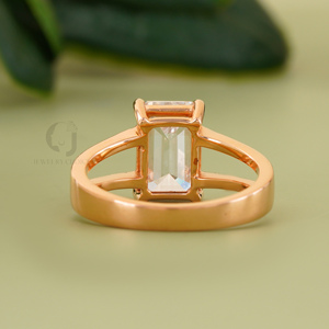 VVS VS DEF 3.01CT Emerald Cut Lab Created Diamond <b>Ring</b> 18K Rose Gold <b>Split</b> Shank Solitaire Bridal Jewelry White Gold Finish - Product Image 3