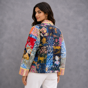 Veste matelassée en coton patchwork faite à la main pour femme, imprimé vintage, vêtement d'extérieur décontracté, fournisseur OEM ODM avec logo personnalisé - Product Image 5