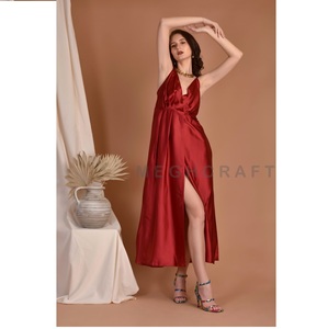 Classic Boho <b>Women</b> Satin Maxi <b>Dress</b> for <b>Women</b> V Neck Style 1 Piece Front Slit <b>Fancy</b> <b>Dress</b> for Bride To Be Party Bulk Export - Product Image 1