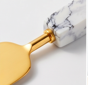 Golden Tone Cheese Butter <b>Knife</b> <b>Set</b> Of 3 Stainless Steel Featuring Stylish White Handle Ideal For Wedding Table Settings - Product Image 2