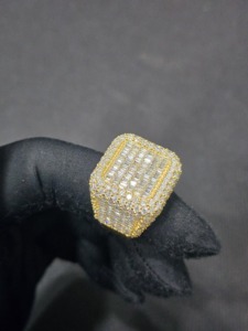 S925 Luxury 18K <b>Gold</b> Plated Freshwater Pearl Moissanite <b>Cocktail</b> <b>Ring</b> Geometric Baguette Cut Prong Setting Unisex Religious - Product Image 3