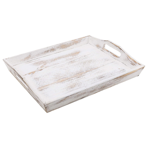 Plateau de service en bois de manguier massif de forme rectangulaire faite à la main plateau de service alimentaire en bois de vente chaude avec poignée pour les hôtels de restaurant - Product Image 1