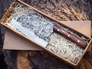 Couteau de cuisine artisanal forgé en acier inoxydable avec manche en bois de rose pour hacher la viande et les légumes, professionnel - Product Image 3