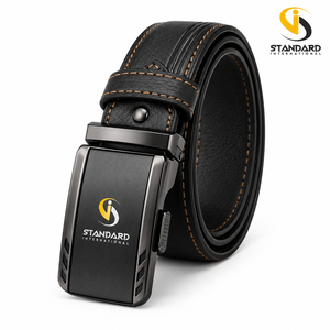 Standard International Men's Genuine Cow Hide Leather <b>Belt</b> Automatic Ratchet <b>Buckle</b> - Product Image 1