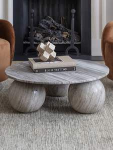 High-End Natural Marble Coffee <b>Table</b> with Solid Surface Vanity <b>Top</b> Farmhouse Design for Hotel Use - Product Image 3