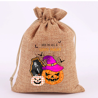 Sac en toile de jute à motif Halloween 15x20cm, sac en lin en gros, pochette à cordon en nylon, idéal pour décorations de festival, souvenirs, bonbons