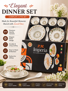 Elegant Ceramic <b>Dinner</b> <b>Set</b> 12 Piece Floral Plate Bowl Spoon Gift <b>Set</b> for Home Party - Product Image 1