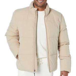 Veste matelassée beige pour homme, col montant, coupe-vent, fermeture éclair, style décontracté, vêtement d'hiver, coupe régulière, rembourrage en polyester - Product Image 1