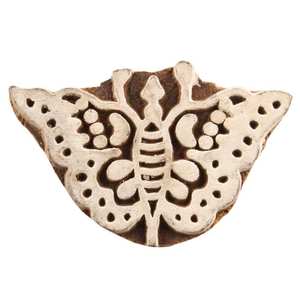 Bloque de madera para estampado de tela tallado a mano con diseño de mariposa, para textiles, mehndi, cerámica y artesanía, venta al por mayor - Product Image 1