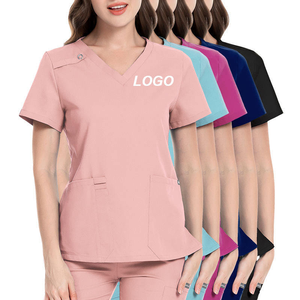 Women <b>Scrub</b> <b>Tops</b> V-Neck Short Sleeve With Pockets Cotton Polyester Woven Hospital Uniforms For Medical Use - Product Image 1