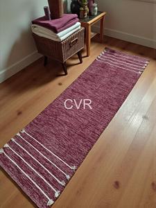 Woven Cotton Burgundy Rectangle <b>Rug</b> with White Stripes and Tassels Foldable for Home & Travel Decor - Product Image 2