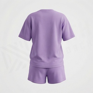 Conjunto de 2 Piezas para Mujer, Shorts de Punto Sólido, Manga Corta, Cuello Redondo, Corte Holgado, Informal, para Primavera/Verano, Largo por Encima de la Rodilla - Product Image 2