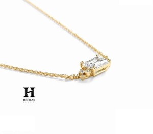Elegant <b>Emerald</b> Cut Diamond <b>Pendant</b> 14K Gold Necklace Minimalist Fine Jewelry - Product Image 3