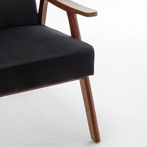 Poltrona Moderna Mid-Century con Struttura in Legno Massello e Schienale Extra Spesso, Poltrona Wingback per Camera da Letto e Soggiorno - Product Image 6