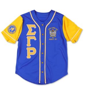 Maillot de baseball bleu et jaune pour femme, à manches courtes, boutonné sur le devant, avec motif graphique de lettres grecques brodé, décontracté, pour sports d'équipe - Product Image 4