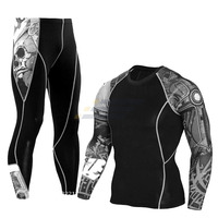 Ensemble de vêtements de sport pour homme, legging de compression, rashguard, 2 pièces, pour entraînement, fitness, arts martiaux
