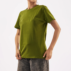 Camiseta de Cuello Redondo Verde Oliva para Mujer, Corte Regular, Manga Corta, 100% Algodón Jersey, Informal, Transpirable, Color Sólido, para Todas las Temporadas - Product Image 6